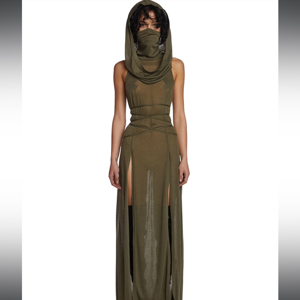 Olive Green Hooded Dress